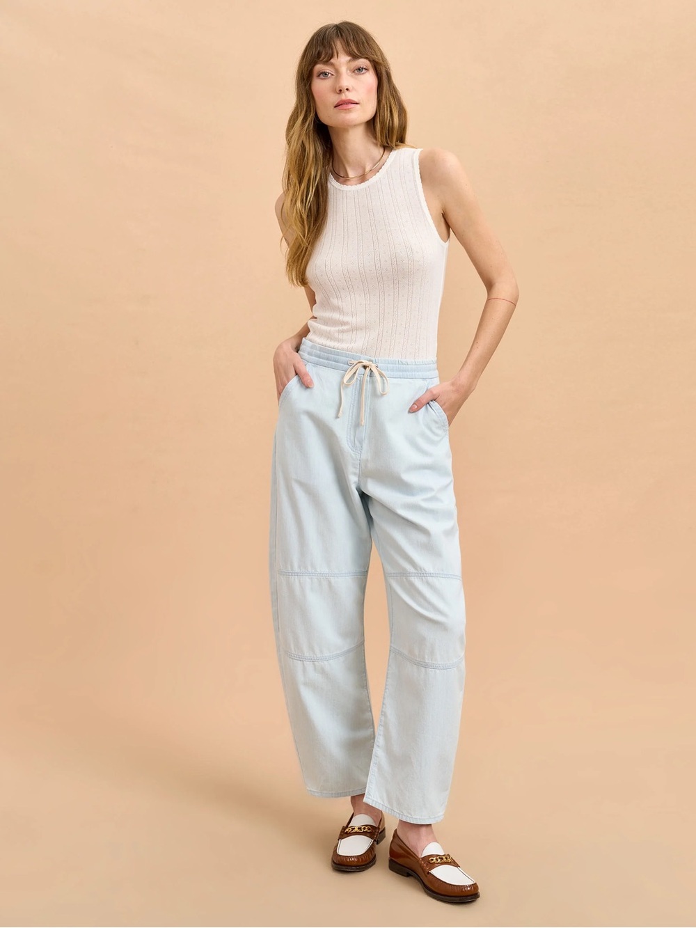 La Ligne_ Dorian Cotton Chambray Barrel Leg Pants, M, like new